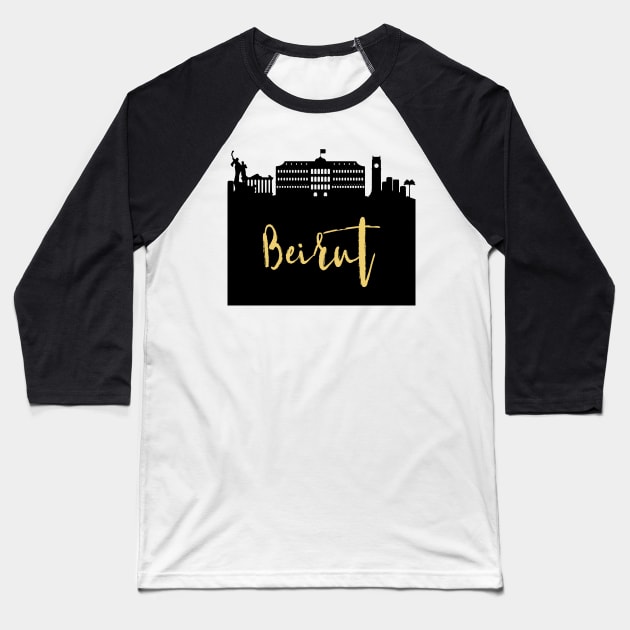 BEIRUT LEBANON DESIGNER SILHOUETTE SKYLINE ART Baseball T-Shirt by deificusArt